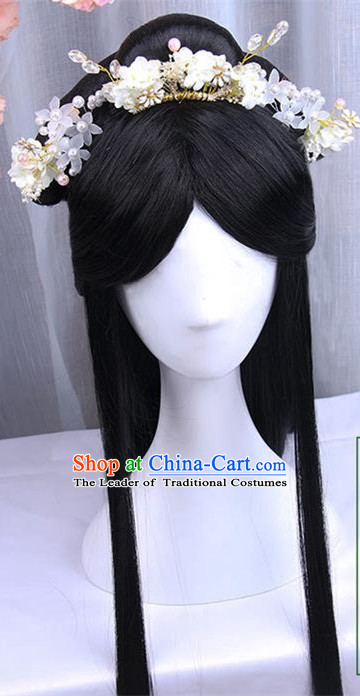 Traditional Handmade Ancient Chinese Tang Dynasty Imperial Princess Hair Decoration and Wig Complete Set, Ancient Chinese Young Lady Headwear and Wig for Women