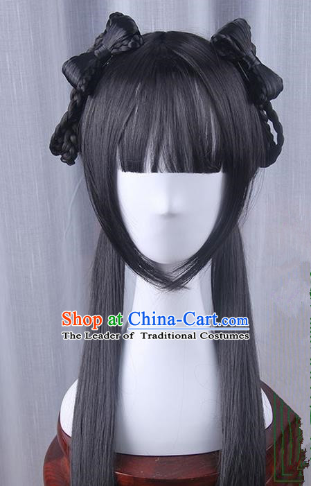Traditional Handmade Ancient Chinese Han Dynasty Imperial Princess Wig Complete Set, Ancient Chinese Young Lady Wig for Women