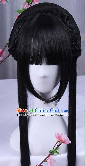 Traditional Handmade Ancient Chinese Han Dynasty Imperial Princess Wig, Ancient Chinese Hanfu Cosplay Fairy Young Lady Wig for Women