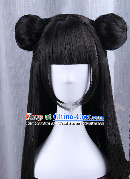 Traditional Handmade Ancient Chinese Han Dynasty Imperial Princess Wig, Ancient Chinese Hanfu Cosplay Fairy Wig for Women
