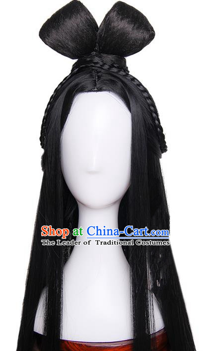 Traditional Handmade Ancient Chinese Tang Dynasty Imperial Princess Fairy Wig, Ancient Chinese Cosplay Fairy Palace Young Lady Hair Wig for Women