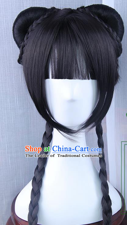 Traditional Handmade Ancient Chinese Han Dynasty Imperial Princess Wig, Ancient Chinese Hanfu Cosplay Palace Lady Fairy Wig for Women