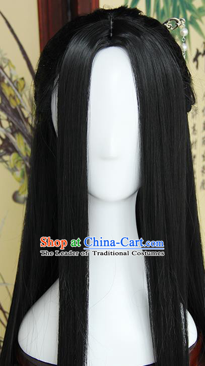 Traditional Handmade Ancient Chinese Tang Dynasty Imperial Prince Hair Decoration and Wig Complete Set, Ancient Chinese Swordsman Headwear and Wig for Men