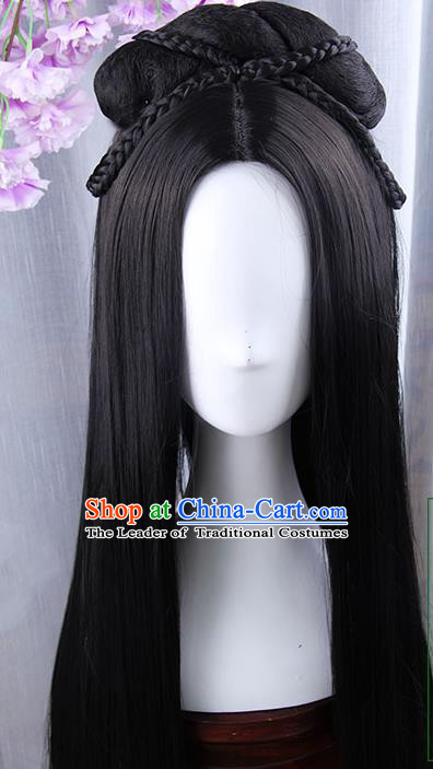 Chinese Ancient Swordsman Long Wig Set