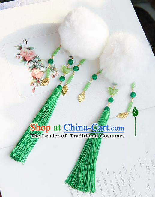 Traditional Handmade Chinese Ancient Princess Classical Hanfu Accessories Jewellery Venonat Green Tassel Hair Step Shake Hair Claws, Hanfu Tassel Hair Fascinators Hairpins for Women