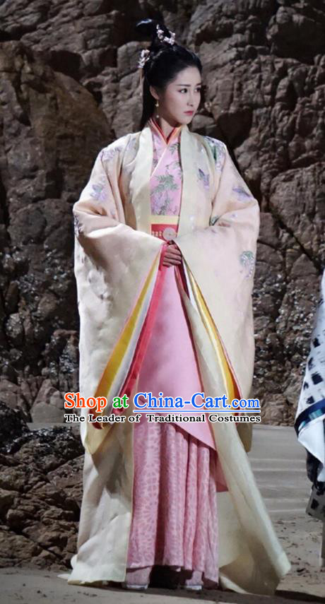 Traditional Ancient Chinese Imperial Empress Costume, Elegant Hanfu Dress Chinese Han Dynasty Imperial Princess Tailing Embroidered Clothing for Women
