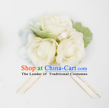 Top Grade Classical Wedding Silk Flowers, Bride Emulational Wrist Flowers Bridesmaid Bracelet Champagne Flowers for Women