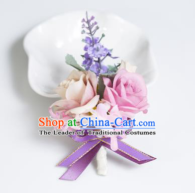 Top Grade Classical Wedding Silk Flowers,Groom Emulational Corsage Groomsman Brooch Flowers for Men