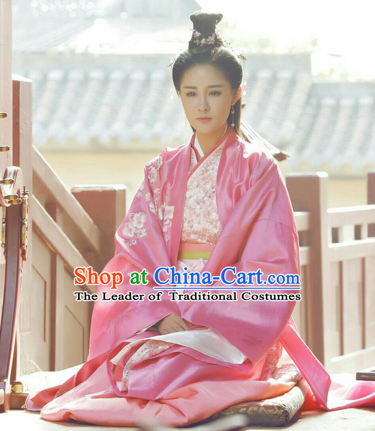 Traditional Ancient Chinese Imperial Consort Costume, Elegant Hanfu Palace Lady Dress Han Dynasty Imperial Concubine Embroidered Tailing Clothing for Women