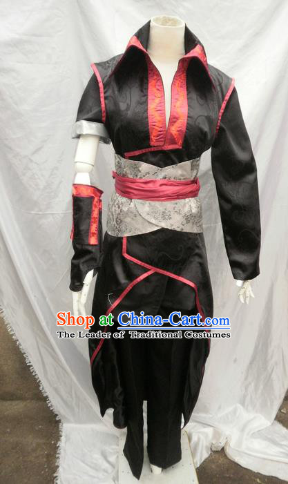 Traditional Ancient Chinese Classical Cartoon Character Uniform Cosplay Game Role Han Dynasty Swordmen Black Costume Complete Set for Men