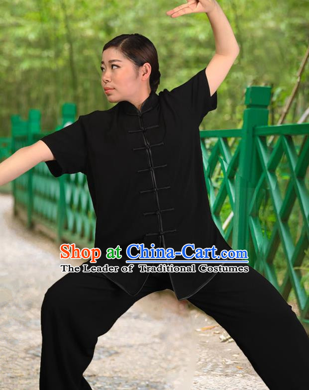 Traditional Chinese Top Silk Cotton Kung Fu Costume Martial Arts Kung Fu Training Black Sleeve White Uniform, Tang Suit Gongfu Shaolin Wushu Clothing, Tai Chi Taiji Teacher Suits Uniforms for Women