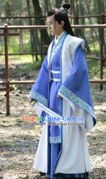 Traditional Ancient Chinese Nobility Childe Costume, Elegant Hanfu Male Lordling Dress Warring States Literati Clothing, China Warring States Period Qu Yuan Imperial Prince Embroidered Clothing for Men