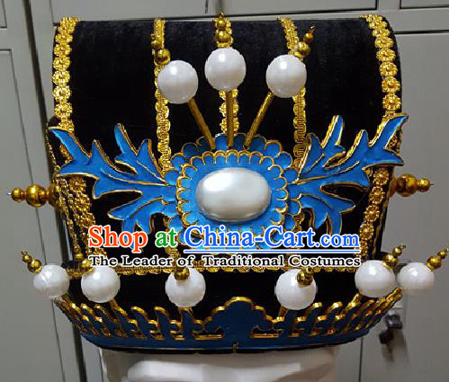 Traditional Ancient Chinese Classical Peking Opera Props, Han Dynasty Emperor Headwear Royal King Hat for Men