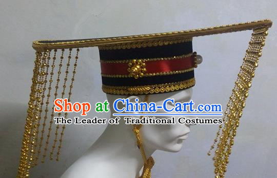 Traditional Ancient Chinese Classical Peking Opera Props, Han Dynasty Emperor Headwear Royal Coronet King Hat for Men