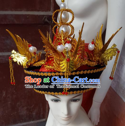 Traditional Chinese Ancient Costume Qing Dynasty Manchu Imperial Empress Wedding Headdress Phoenix Crown Empress Dowager Headband Flag Head for Women