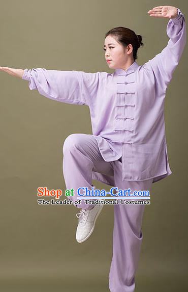 Traditional Chinese Top Silk Cotton Kung Fu Costume Martial Arts Kung Fu Training Plated Buttons Purple Uniform, Tang Suit Gongfu Shaolin Wushu Clothing, Tai Chi Taiji Teacher Suits Uniforms for Women