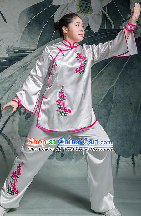 Traditional Chinese Top Stretch Silk Kung Fu Costume Martial Arts Kung Fu Training Embroidery Pink Orchid Uniform, Tang Suit Gongfu Shaolin Wushu Clothing, Tai Chi Taiji Teacher Suits Uniforms for Women