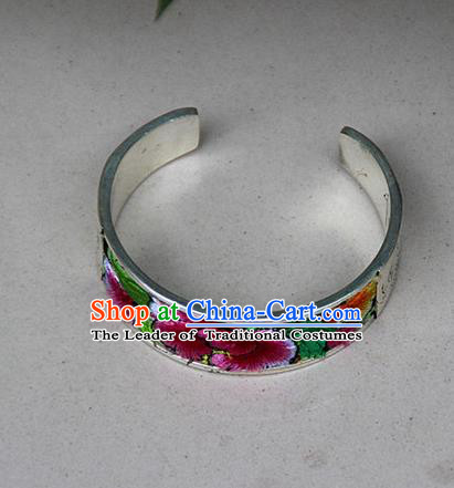 Traditional Chinese Miao Nationality Crafts Jewelry Accessory Bangle, Hmong Handmade Embroidery Bracelet, Miao Ethnic Minority Bracelet Accessories for Women