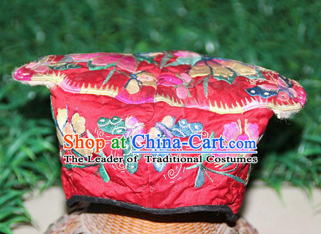 Traditional Chinese Miao Nationality Crafts Hmong Handmade Children Embroidery Butterfly Coronet Tiger Headwear, Miao Ethnic Minority Exorcise Evil Tiger Hat for Kids