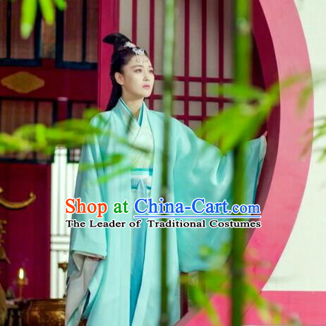 Traditional Ancient Chinese Imperial Consort Costume, Elegant Hanfu Palace Lady Green Dress Clothing, Chinese Warring States Period Princess Swordsman Clothing for Women