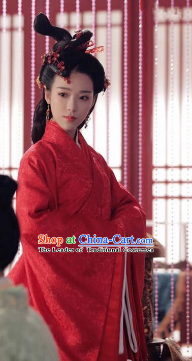 Traditional Ancient Chinese Imperial Consort Costume, Elegant Hanfu Palace Lady Red Dress, Chinese Warring States Period Imperial Concubine Tailing Embroidered Clothing for Women