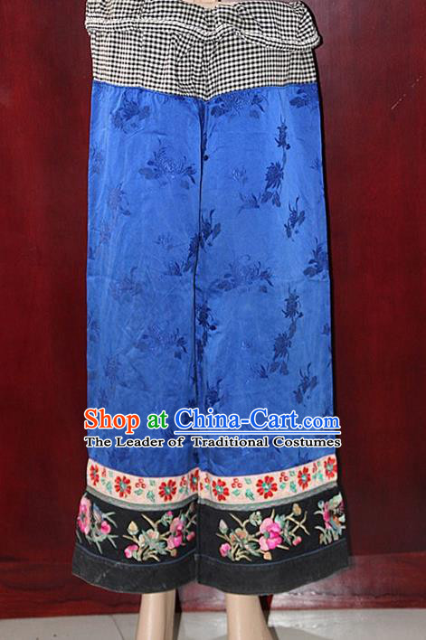 Chinese Hmong Miao Nationality Folk Dance Ethnic Handmade Trousers China Clothing Costume Embroidery Pants Ethnic Pants Cultural Dances Costumes for Women