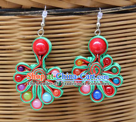 Traditional Chinese Miao Ethnic Minority Palace Jewelry Accessories Satin Earrings, Hmong Handmade Earrings for Women