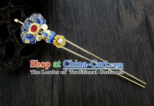 Traditional Handmade Chinese Ancient Classical Hair Accessories Barrettes Hairpin, Blueing Hair Sticks Hair Jewellery, Hair Fascinators Hairpins for Women