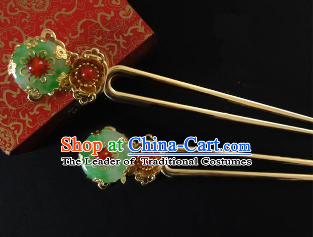 Traditional Handmade Chinese Ancient Classical Hair Accessories Barrettes Agate Jade Hairpin, Hair Sticks Pearl Hair Jewellery, Hair Fascinators Hairpins for Women