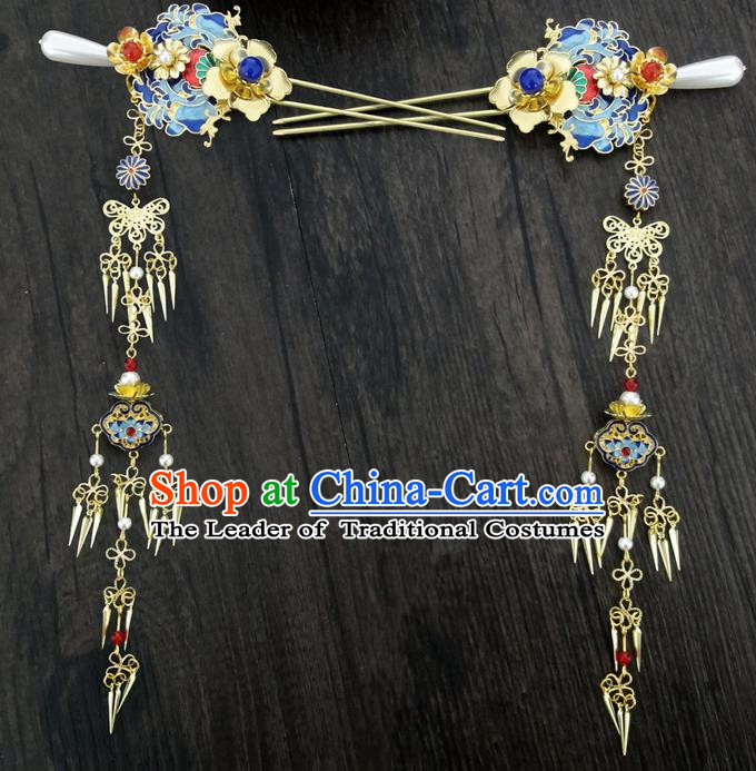 Traditional Handmade Chinese Ancient Classical Hair Accessories Barrettes Hairpin, Blueing Hair Sticks Hair Jewellery, Hair Fascinators Hairpins for Women