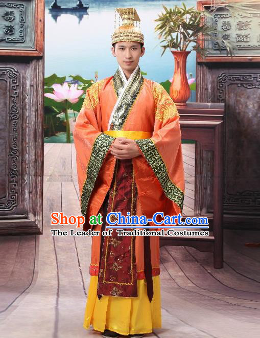 Traditional Ancient Chinese Imperial Emperor Costume, Chinese Han Dynasty Male Wedding Dress, Cosplay Chinese Imperial King Clothing Hanfu for Men