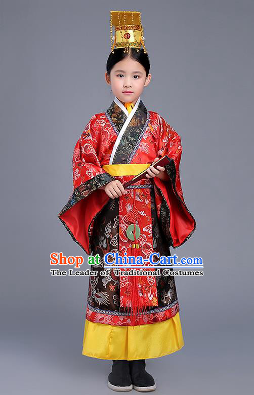Traditional Ancient Chinese Imperial Emperor Costume, Chinese Han Dynasty Wedding Dress, Cosplay Chinese Imperial King Clothing Hanfu for Kid