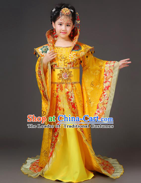 Traditional Ancient Chinese Imperial Emperess Costume, Chinese Wedding Dress, Cosplay Chinese Peri Imperial Princess Tailing Clothing Hanfu for Kids