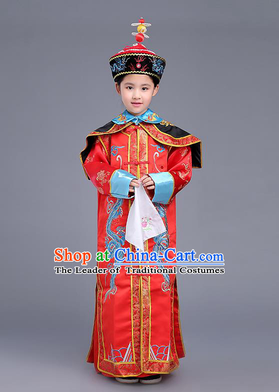 Traditional Ancient Chinese Imperial Empress Costume, Chinese Qing Dynasty Children Dress, Cosplay Chinese Imperial Queen Clothing for Kids