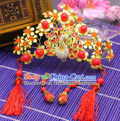 Traditional Handmade Chinese Ancient Classical Hair Accessories Barrettes Hairpin, Bride Wedding Hair Sticks and Earrings, Hair Fascinators Hairpins for Women