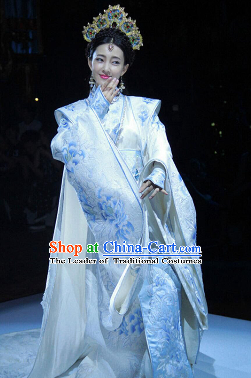 Traditional Ancient Chinese Imperial Emperess Costume, Chinese Tang Dynasty Wedding Dress, Cosplay Chinese Peri Imperial Princess Tailing Clothing Embroidered Hanfu Dress for Women