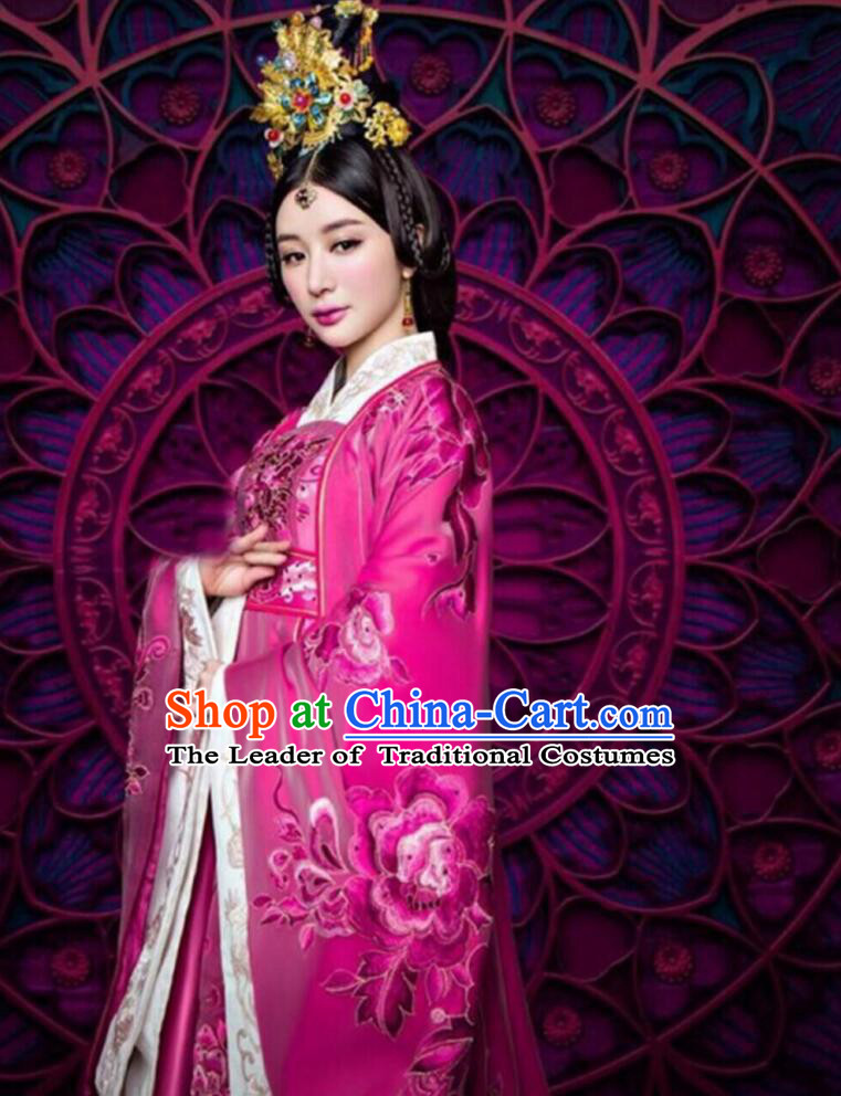 Traditional Ancient Chinese Imperial Emperess Costume, Chinese Tang Dynasty Wedding Dress, Cosplay Chinese Peri Imperial Princess Tailing Clothing Embroidered Hanfu Dress for Women