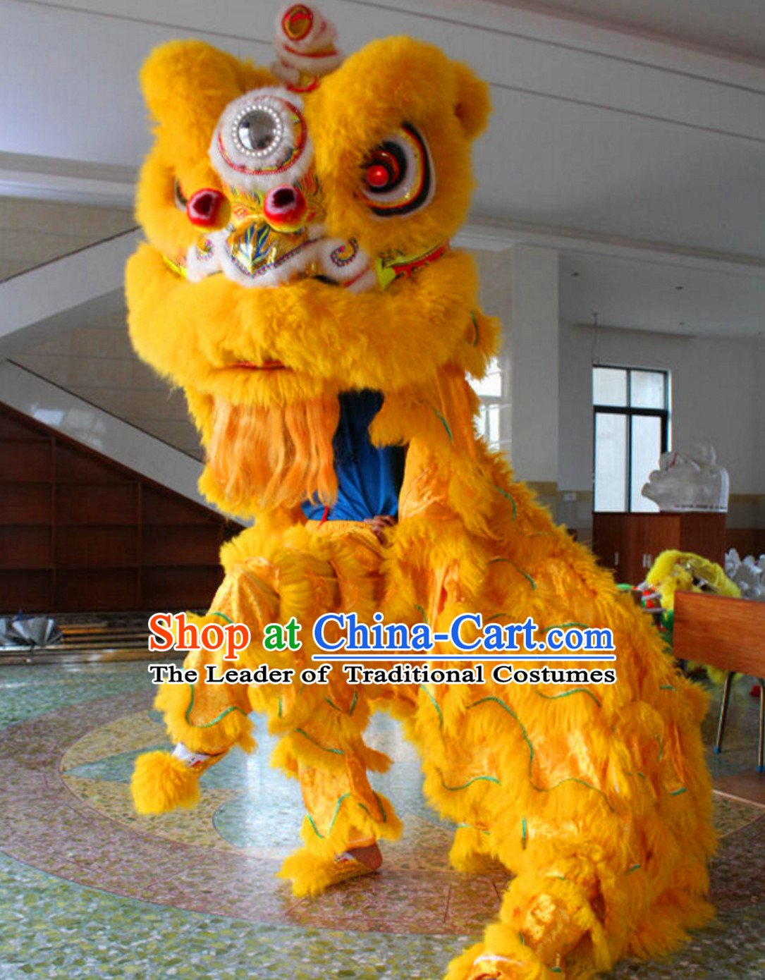 Yellow Folk Art NEW 100_ Natural Wool Chinese Lion Dance Costumes Complete Set