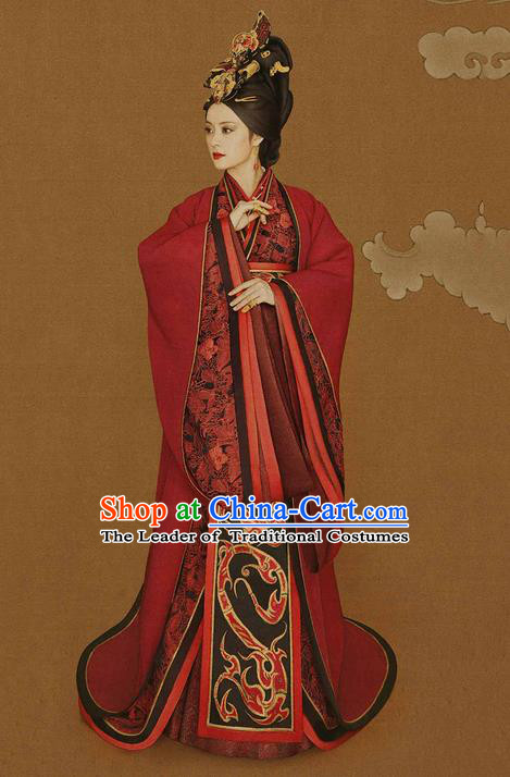 Traditional Ancient Chinese Imperial Emperess Costume Complete Set, Chinese Han Dynasty Emperess Dowager Wedding Dress, Cosplay Chinese Imperial Princess Embroidered Clothing for Women