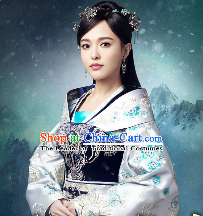 Traditional Ancient Chinese Imperial Emperess Costume, Chinese Han Dynasty Dress, Cosplay Chinese Peri Imperial Empress Dowager Tailing Black Embroidered Clothing for Women