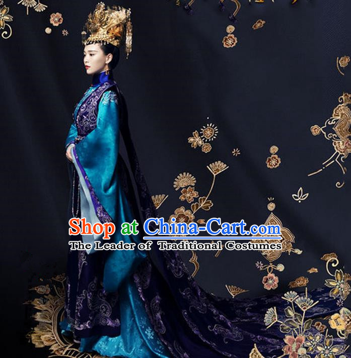 Traditional Ancient Chinese Imperial Emperess Costume, Chinese Han Dynasty Dress, Cosplay Chinese Peri Imperial Empress Dowager Tailing Embroidered Clothing for Women