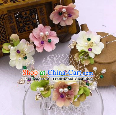 Traditional Handmade Chinese Ancient Classical Hair Accessories Pink Flowers Hairpin, Hair Claws, Hair Fascinators Hairpins for Women