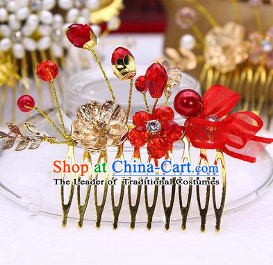 Traditional Handmade Chinese Ancient Classical Hair Accessories Red Flowers Hairpin, Hair Claws Hair Comb for Women
