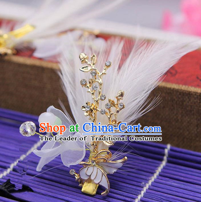 Traditional Handmade Chinese Ancient Classical Hair Accessories Bride Wedding Hairpin, Hanfu Feather Hair Claws for Women
