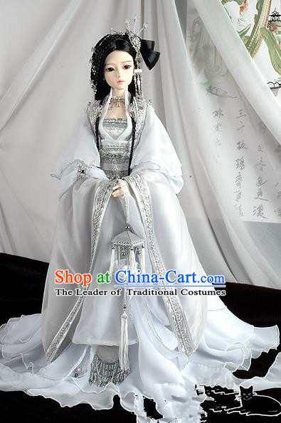 Traditional Ancient Chinese Imperial Princess Costume, Chinese Han Dynasty Young Lady Dress, Cosplay Chinese Peri Princess White Clothing for Women
