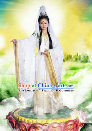 Traditional Ancient Chinese Avalokitesvara Classical Costume, Chinese Avalokitesvara Dance Dress, Cosplay Chinese Peri Guanyin Clothing for Women