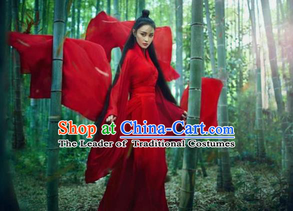 Traditional Ancient Chinese Female Costume, Chinese Tang Dynasty Swordswoman Red Dress, Cosplay Chinese Chivalrous Swordsman Clothing for Women