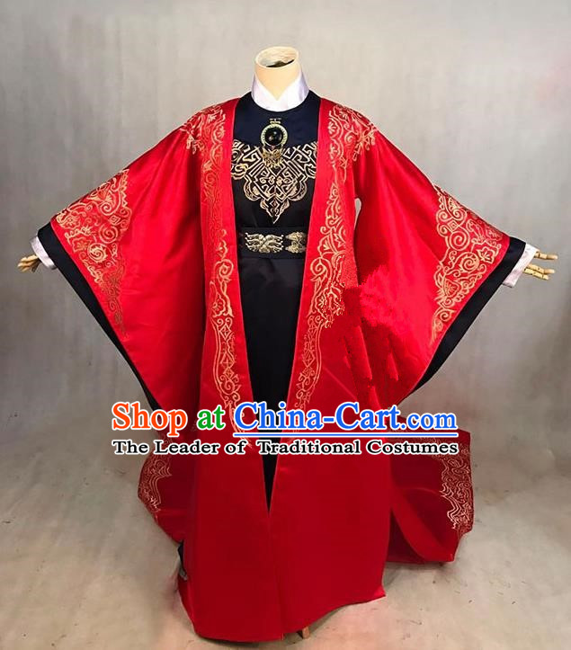 Traditional Ancient Chinese Imperial Emperor Costume, Chinese Han Dynasty Male Wedding Dress, Cosplay Chinese Imperial Prince Embroidered Clothing for Men