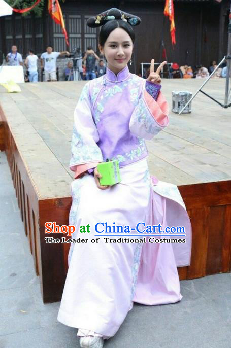 Traditional Ancient Chinese Imperial Princess Costume, Chinese Qing Dynasty Manchu Palace Lady Dress, Cosplay Chinese Manchu Minority Princess Embroidered Clothing for Women