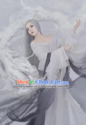 Traditional Ancient Chinese Dunhuang Flying Fairy Costume, Chinese Han Dynasty Long Ribbon Dance Dress, Cosplay Chinese Peri Imperial Empress Tailing Black Embroidered Clothing for Women